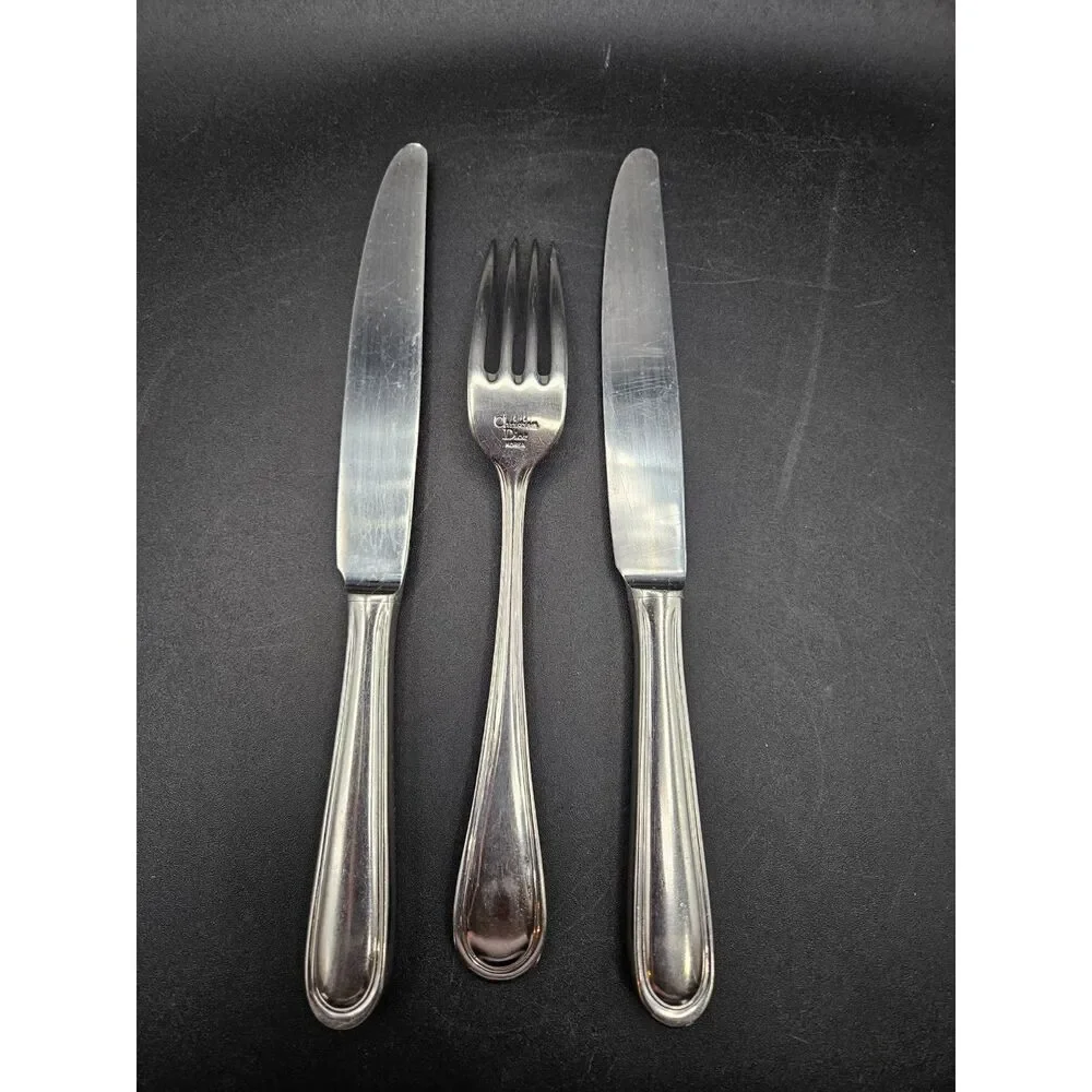 Christian Dior Stainless Flatware Pieces Fork and 2 Knives Ligne Pattern